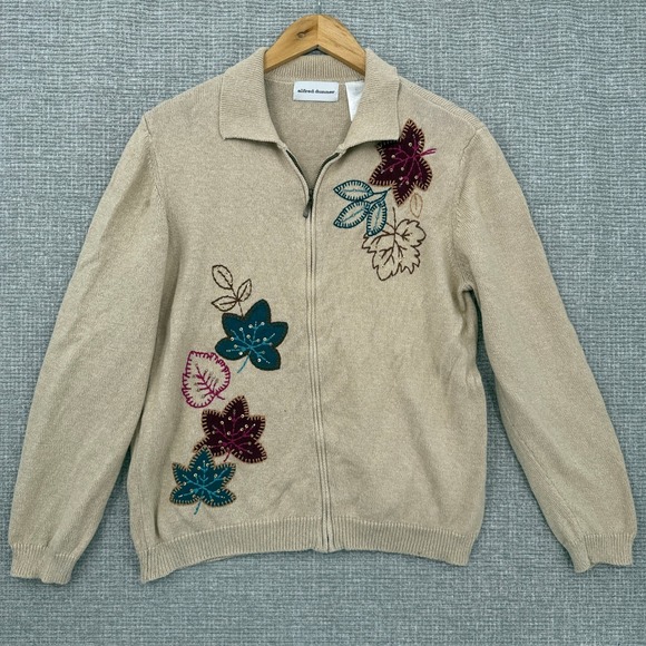 Alfred Dunner Sweaters - Alfred Dunner Knit Cardigan‎ Fall Leaves Embroidered Full Zip Sweater Sz L Soft
